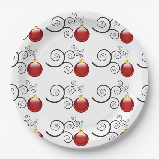 Stilvolle Red Christmas Ornament Pattern Pappteller (Vorderseite)