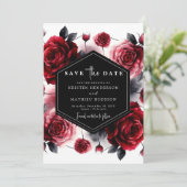 Stilvolle Red Crimson Red Wedding Save The Date (Stehend Vorderseite)