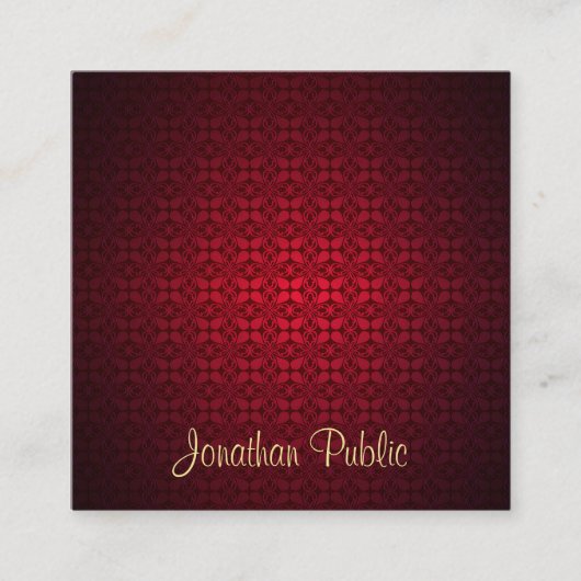 Stilvolle Red Damask Calligraphy Script-Vorlage Quadratische Visitenkarte (Vorderseite)