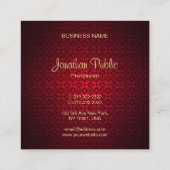 Stilvolle Red Damask Calligraphy Script-Vorlage Quadratische Visitenkarte (Rückseite)