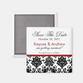 Stilvolle Red Damask Speichern Sie das Date Magnet (Vorderseite/Rückseite)