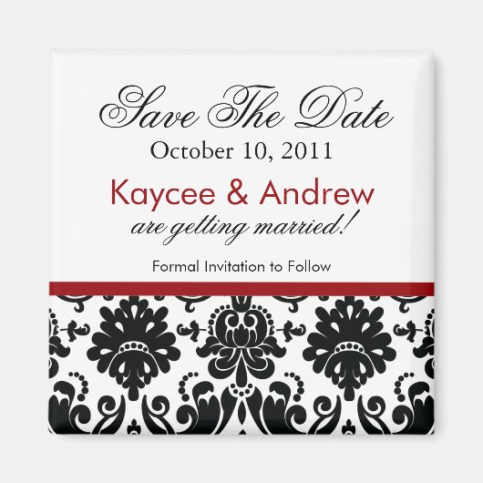 Stilvolle Red Damask Speichern Sie das Date Magnet (Vorne)