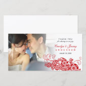 Stilvolle Red Floral Paisley Boho Chic Foto Weddin Dankeskarte (Vorne/Hinten)