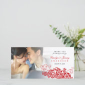 Stilvolle Red Floral Paisley Boho Chic Foto Weddin Dankeskarte (Stehend Vorderseite)