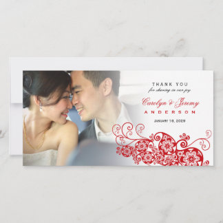 Stilvolle Red Floral Paisley Boho Chic Foto Weddin Dankeskarte