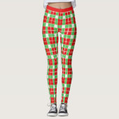 Stilvolle Red Green Gold Kariert Pattern Yoga Leggings (Vorderseite)