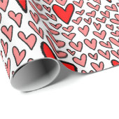 Stilvolle Red Hearts Pattern Valentines Geschenkpapier (Rolleneckpunkt)