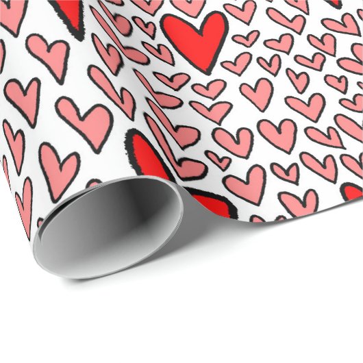 Stilvolle Red Hearts Pattern Valentines Geschenkpapier (Rolleneckpunkt)