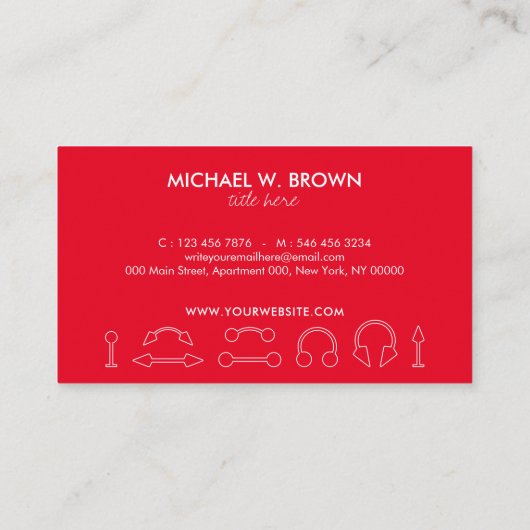 Stilvolle Red Jewelry Body Piercing Visitenkarte (Rückseite)