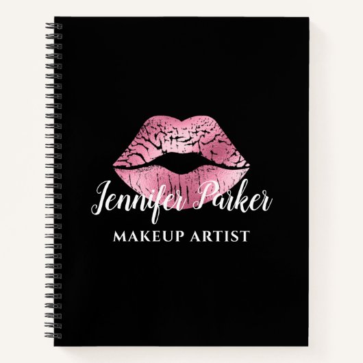 Stilvolle Red Lips Black Makeup Artist Notizblock (Vorderseite)
