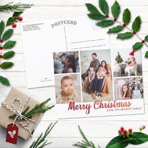 Stilvolle Red Merry Christmas 5 Foto Collage Feiertagspostkarte