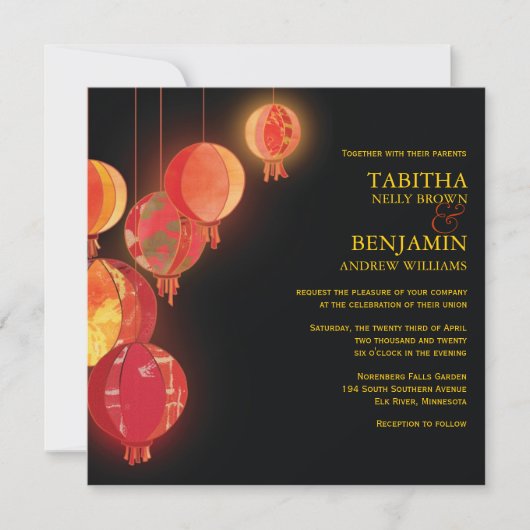 Stilvolle Red Paper Lanterns Wedding Einladung (Vorderseite)