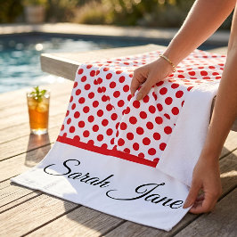 Stilvolle Red Polka Punkte auf personalisiertem We Strandtuch
