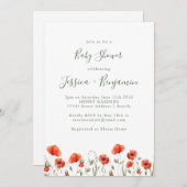 Stilvolle Red Poppy Garden Floral Baby Dusche Einladung (Vorne/Hinten)