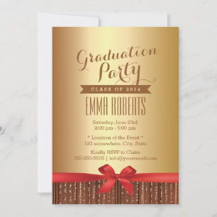 Stilvolle Red Ribbon Gold Foil Graduation Party Einladung