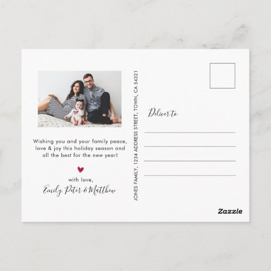 Stilvolle Red Script Foto Collage Weihnachten Postkarte (Rückseite)