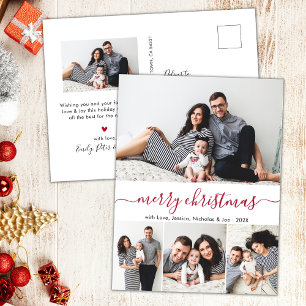 Stilvolle Red Script Foto Collage Weihnachten Postkarte