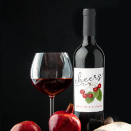 Stilvolle Red White Cheers Cherries Modernes Skrip Weinetikett