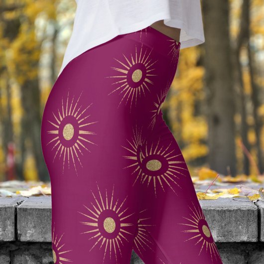 Stilvolle Red Wine Sun Burst Muster Leggings