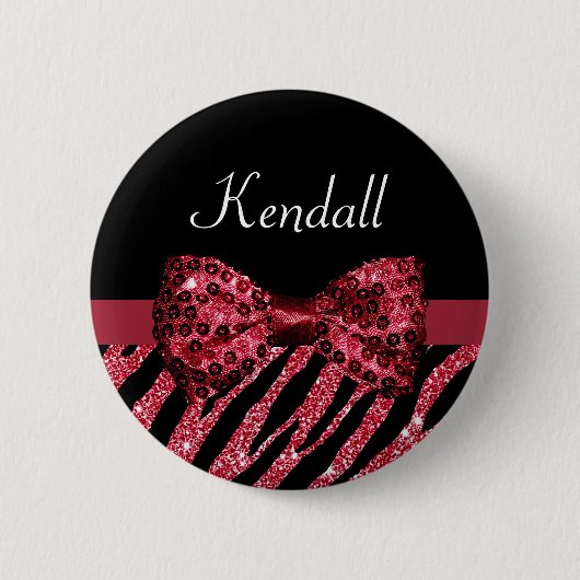Stilvolle Red Zebra Print IMITATE Glitz Bow mit Na Button (Vorderseite)