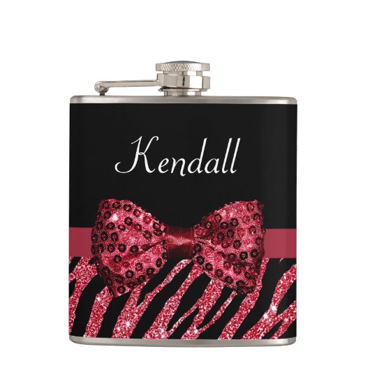 Stilvolle Red Zebra Print IMITATE Glitz Bow mit Na Flachmann (Vorderseite)