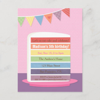 Stilvolle Regenbogen-Kuchen-Geburtstags-Party Einladung