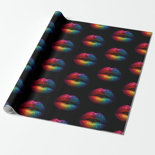 Stilvolle Regenbogenlips-Glitzer schwarz Geschenkpapier (Ungerollt)