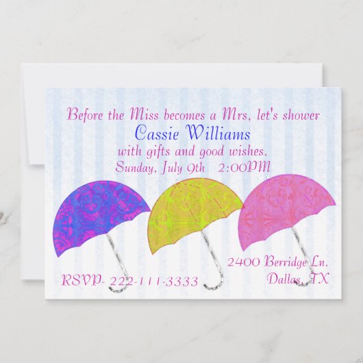 Stilvolle Regenschirm-Brautparty-Einladung Einladung (Vorderseite)