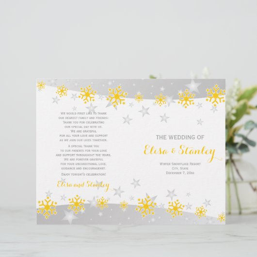 Stilvolle Reihen von gelben Schneeflocken Hochzeit (Stehend Vorderseite)