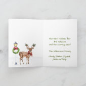 Stilvolle Reindeer Watercolor Winterlandschaft Karte (Innenseite)