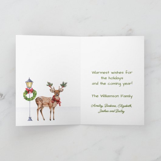 Stilvolle Reindeer Watercolor Winterlandschaft Karte (Innenseite)