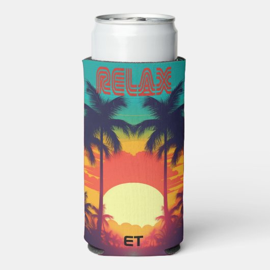 Stilvolle RELAX Retro Tropical Flasche oder Dose C Selters Dosenkühler (Seltzer Rückseite)