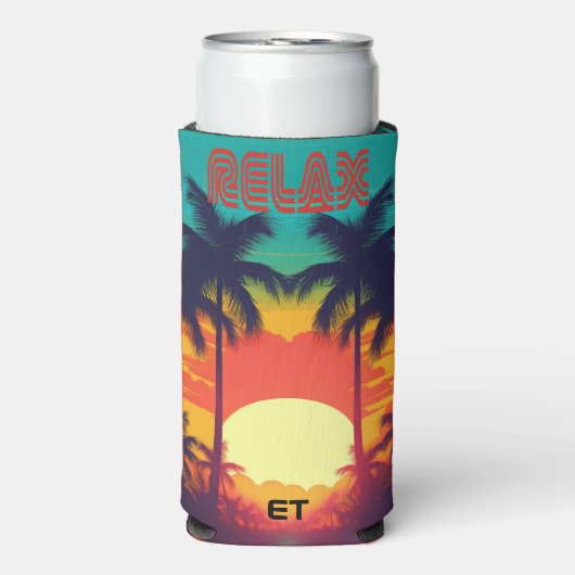 Stilvolle RELAX Retro Tropical Flasche oder Dose C Selters Dosenkühler (Seltzer Vorderseite)