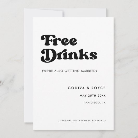 Stilvolle Retro-Black & White-Drinks Save The Date (Vorderseite)