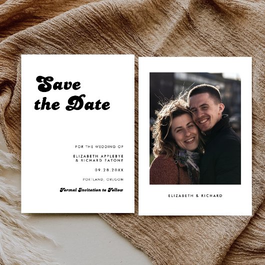 Stilvolle Retro Black & White Foto Hochzeit Save The Date