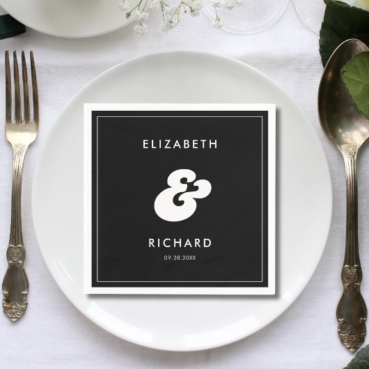 Stilvolle Retro Black & White Wedding Serviette