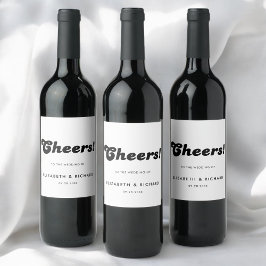 Stilvolle Retro Black & White Wedding Weinetikett