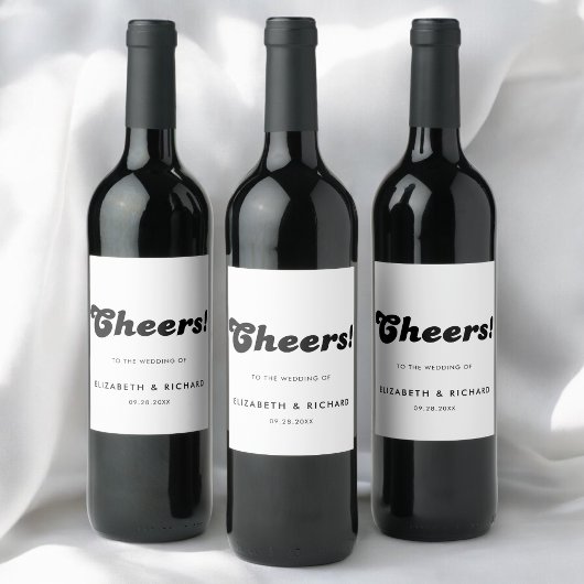 Stilvolle Retro Black & White Wedding Weinetikett