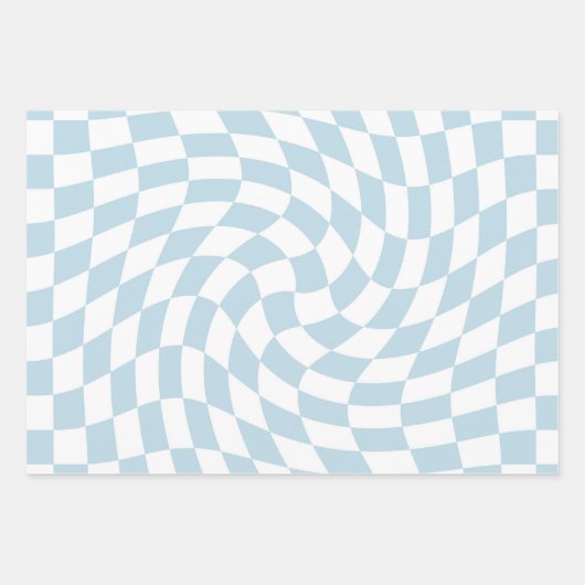 Stilvolle Retro Blue Pastel Warped Checkerboard Geschenkpapier Set (Vorderseite 3)