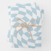 Stilvolle Retro Blue Pastel Warped Checkerboard Geschenkpapier Set (Beispiel)