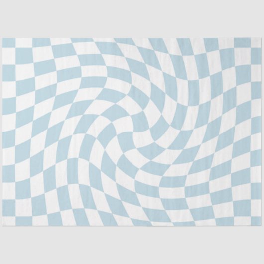 Stilvolle Retro Blue Pastel Warped Checkerboard Seidenpapier (Vorderseite)