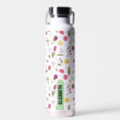 Stilvolle Retro Blume Wasser Flasche mit Name (Vorne)