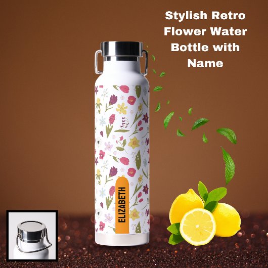 Stilvolle Retro Blume Wasser Flasche mit Name