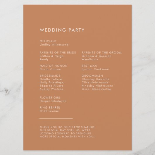 Stilvolle Retro-Braun-Zucker-Hochzeit Programm (Rückseite)