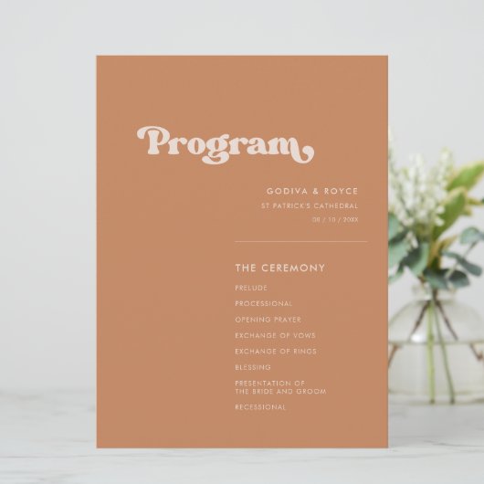 Stilvolle Retro-Braun-Zucker-Hochzeit Programm (Stehend Vorderseite)