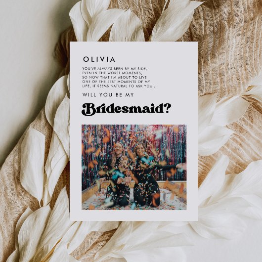 Stilvolle Retro Bridesmaid Foto-Message-Karte Einladung