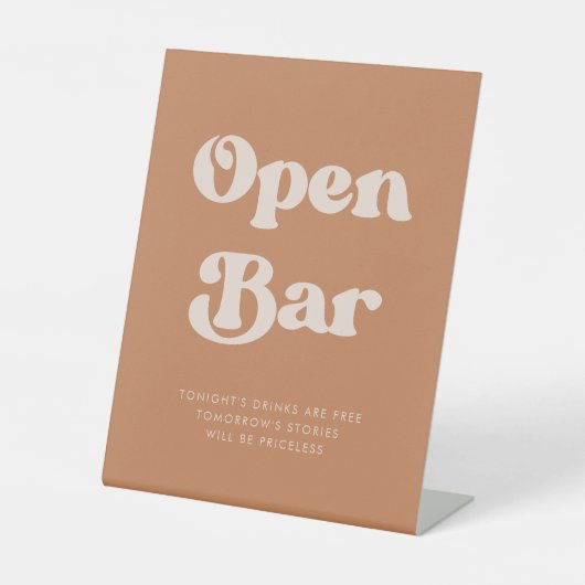 Stilvolle Retro-Brown Zucker Hochzeit Offene Bar Sockelschild (Vorderseite)