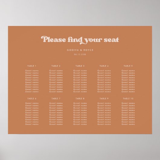 Stilvolle Retro Brown Zucker Hochzeitssitzkarte Poster (Vorne)