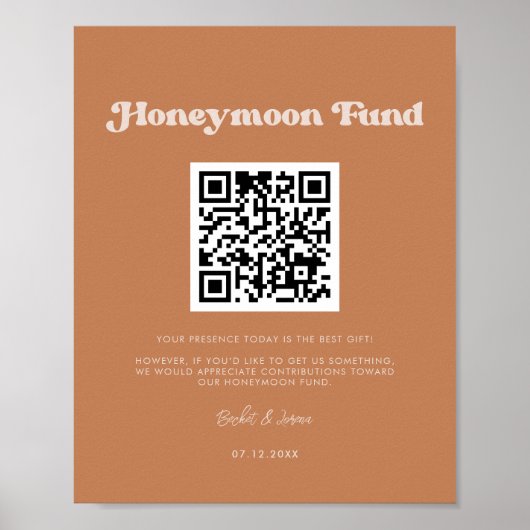 Stilvolle Retro-Brown Zucker Honeymoon-Fonds QR-Co Poster (Vorne)