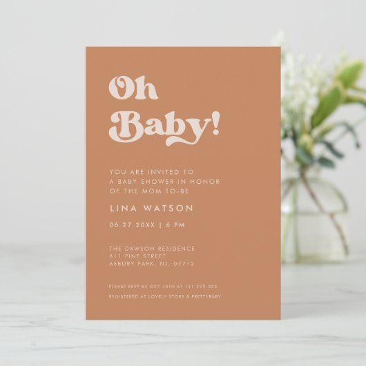 Stilvolle Retro Brown Zucker Oh Baby Einladung (Stehend Vorderseite)